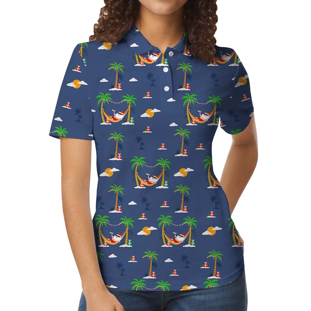 Funny Santa Summer Cocktail Vibe Golf Shirt
