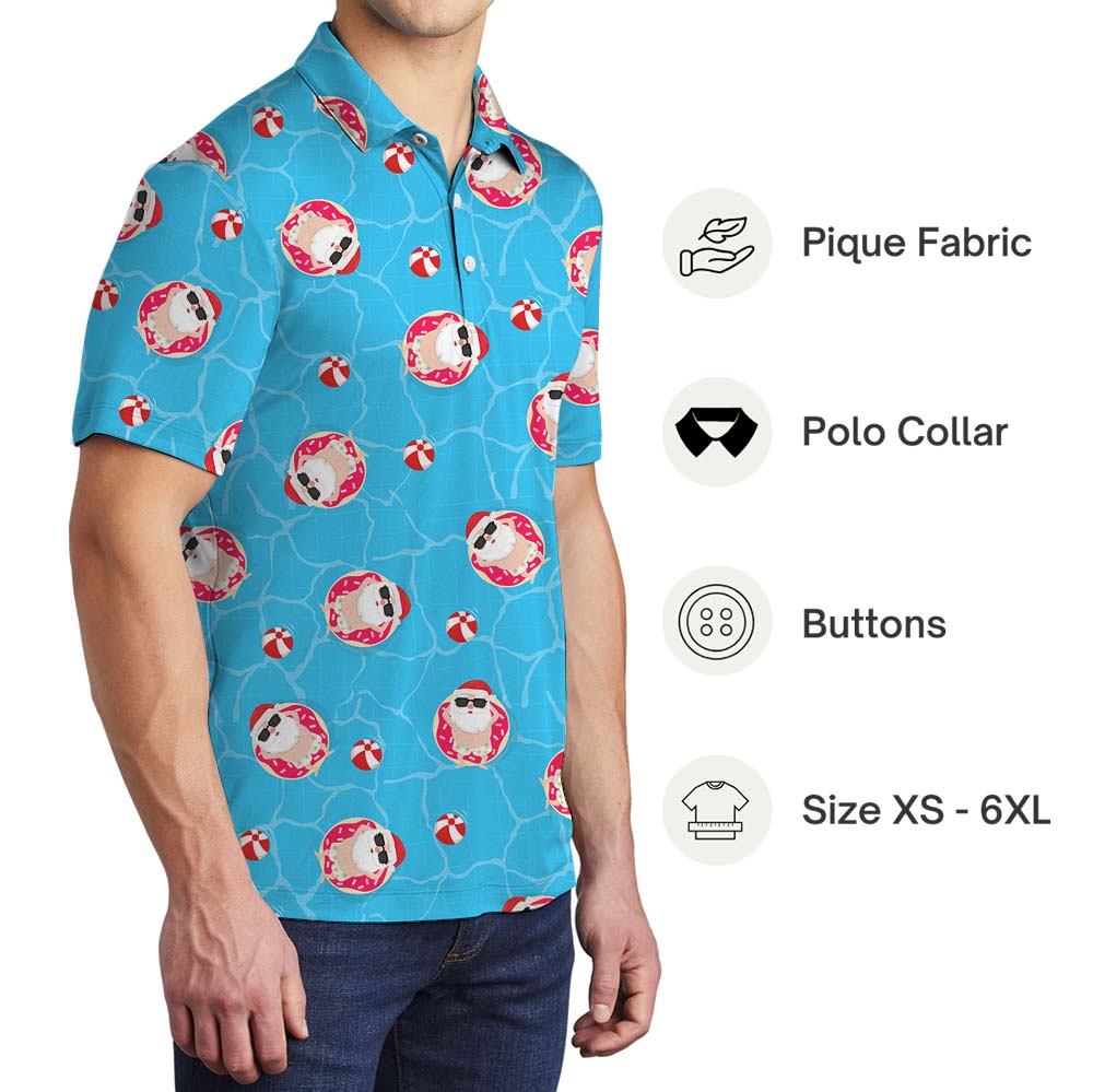 Swimming Pool Santa Polo Shirt For Christmas In July