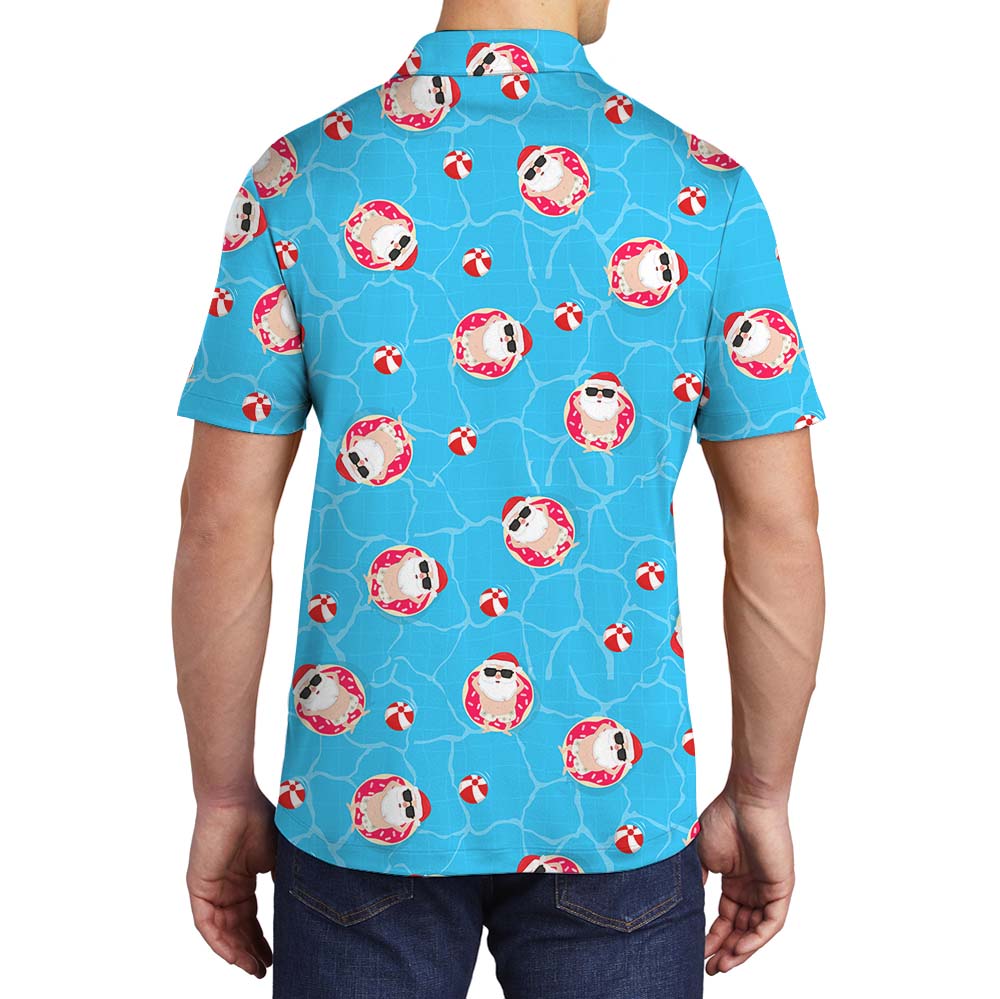 Swimming Pool Santa Polo Shirt For Christmas In July