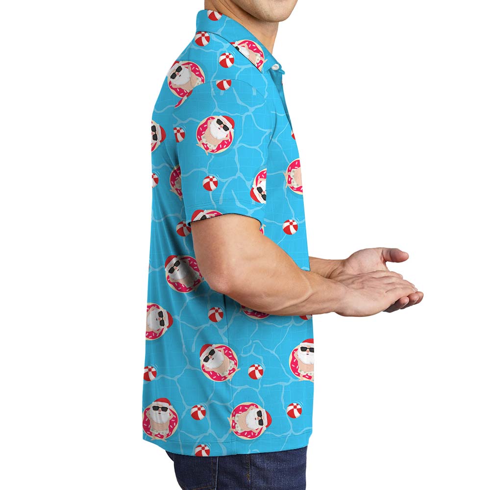 Swimming Pool Santa Polo Shirt For Christmas In July