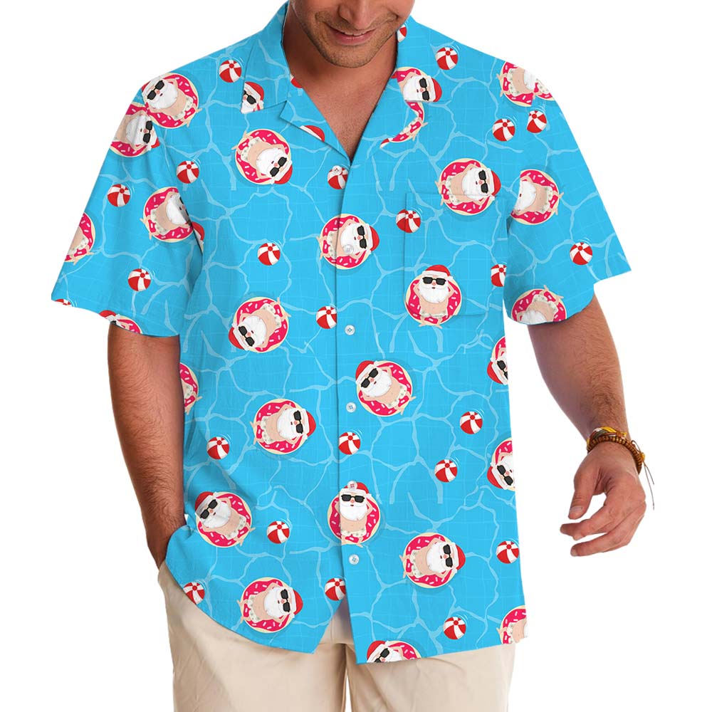 Santa Swimming Pool Blue Hawaiian Shirt
