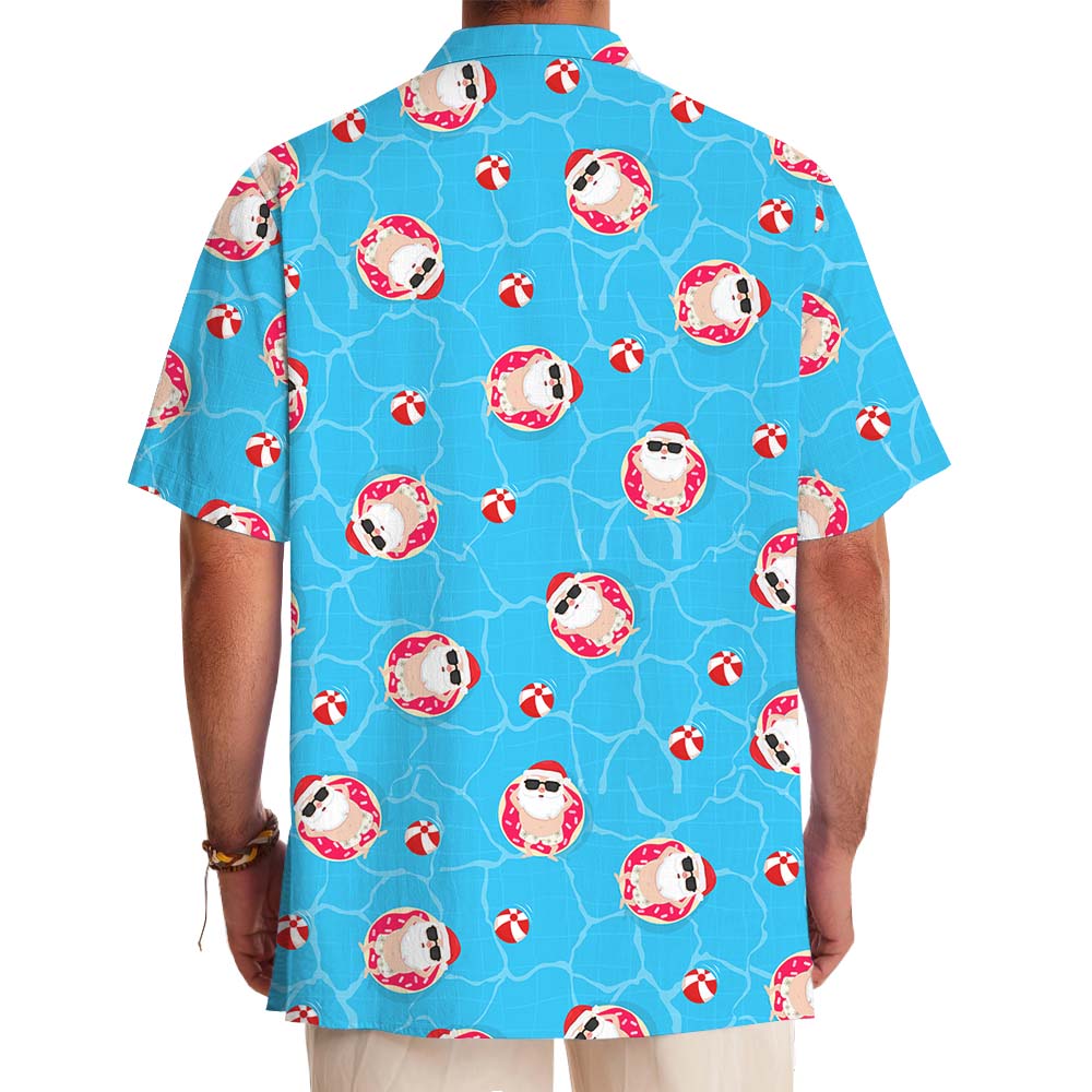 Santa Swimming Pool Blue Hawaiian Shirt