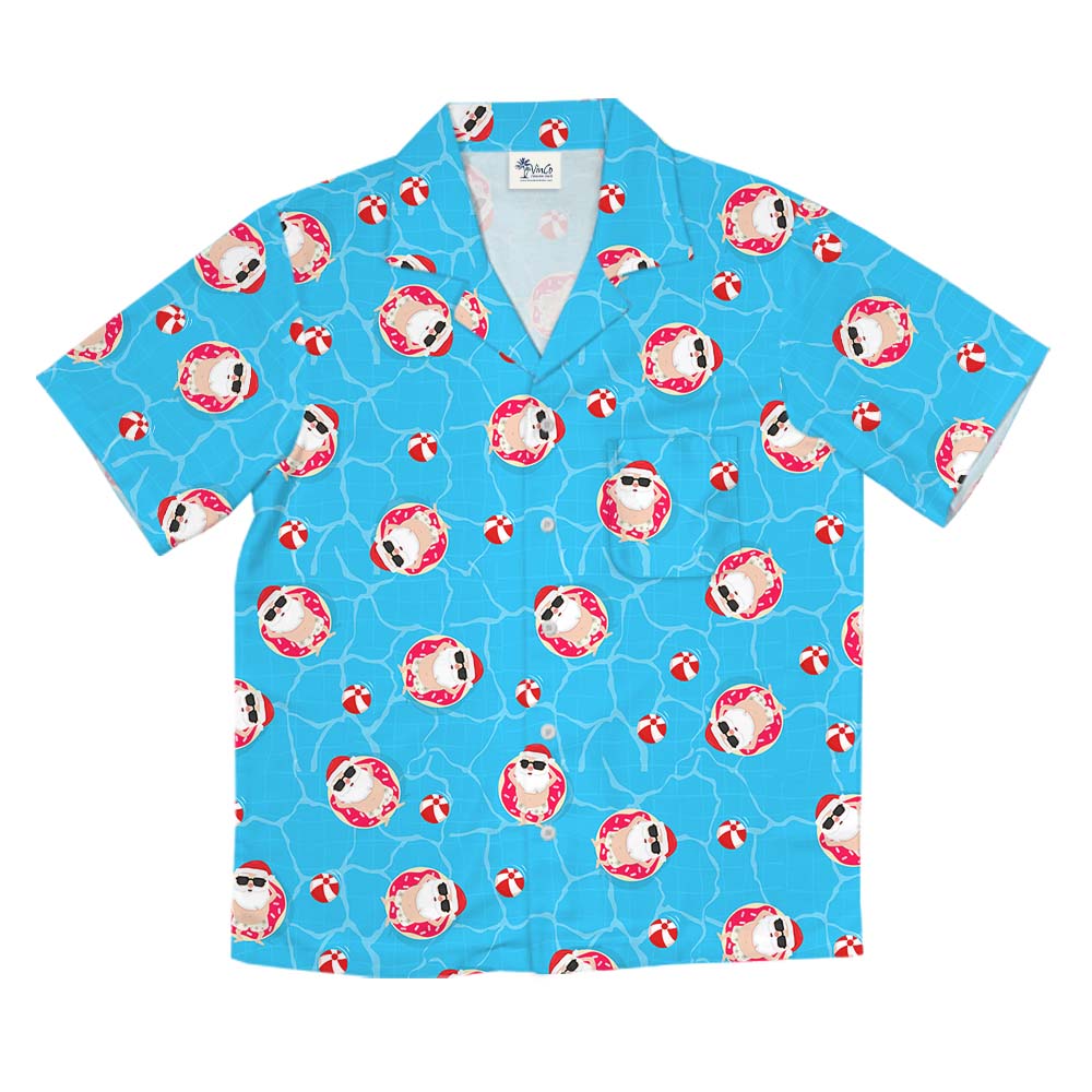Santa Swimming Pool Blue Hawaiian Shirt
