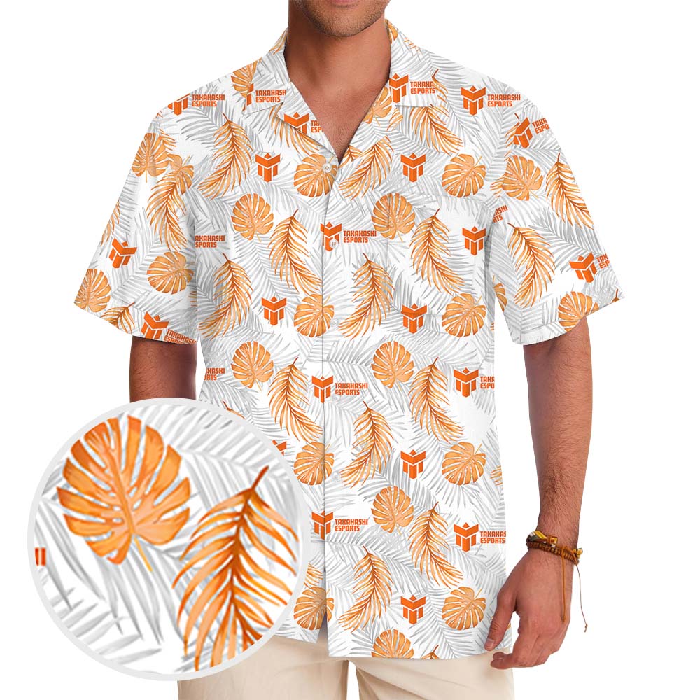 Tropical Leaves Orange Hawaiian Shirt With Logo - variant image 1