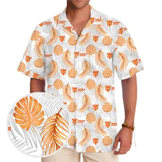 Tropical Leaves Orange Hawaiian Shirt With Logo