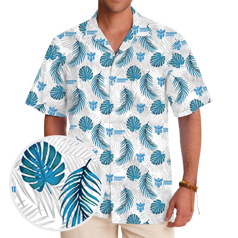 Tropical Leaves Blue And White Hawaiian Shirt With Logo - variant image 1