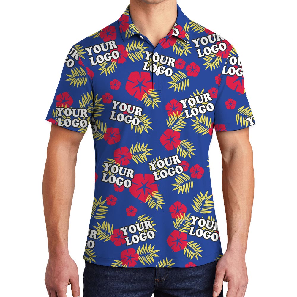 Personalized Team Logo Blue Tropical Performance Polo Shirt - variant image 1