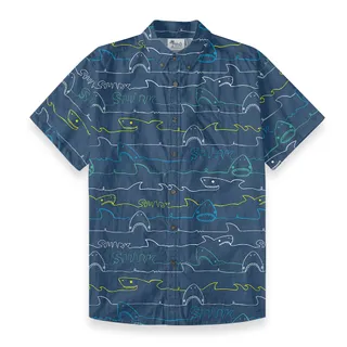 Cotton Shark Print Navy Button Down Shirt For Men