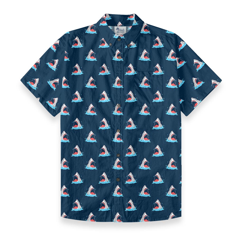 Navy Cotton Shark Men's Button-Down Shirt - variant image 1