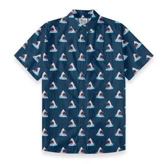 Navy Cotton Shark Men's Button-Down Shirt
