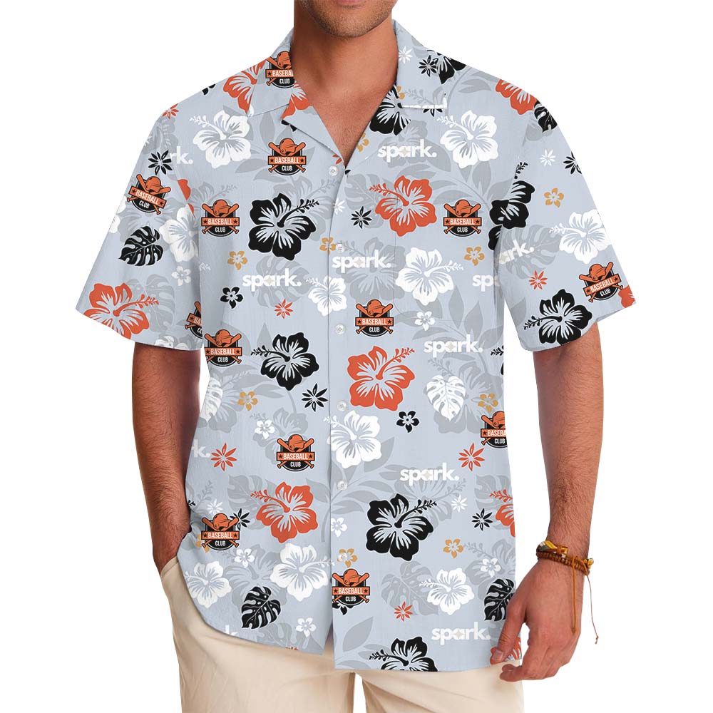 Custom Logo Gray Hawaiian Shirt With Floral Print - variant image 1