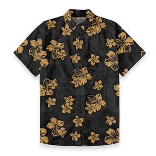Classic Hibiscus Black Button Down Shirt Premium Cotton