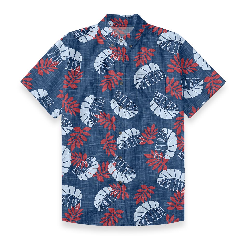 Vintage Navy Cotton Short-Sleeve Button-Down Tropical Shirt - variant image 1