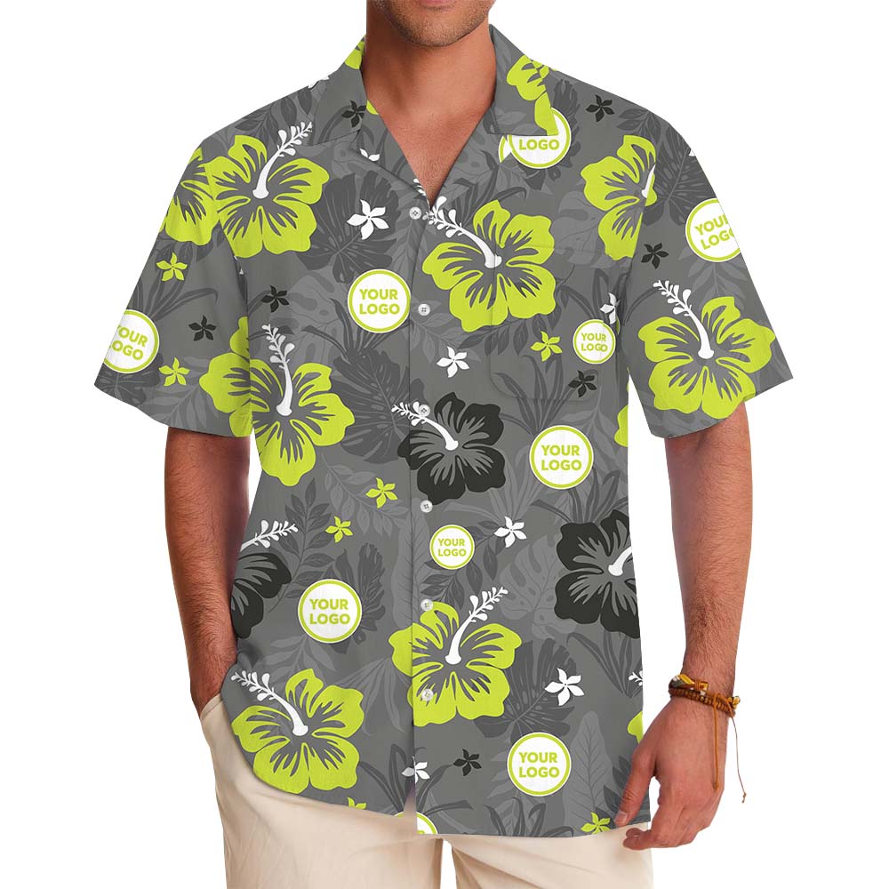 Gray Neon Floral Hawaiian Shirt With Custom Logo And Preview - variant image 1