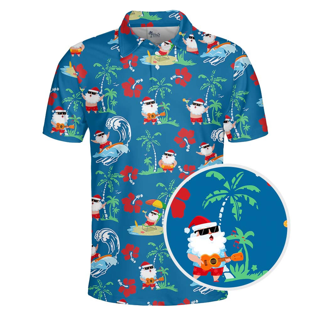 Summer Santa Polo Shirt With Island Vibes