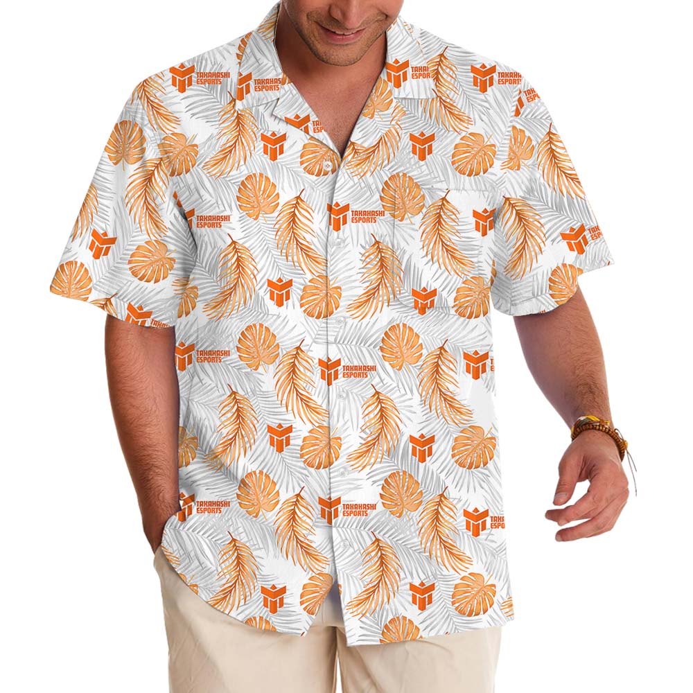 Tropical Leaves Orange Hawaiian Shirt With Logo