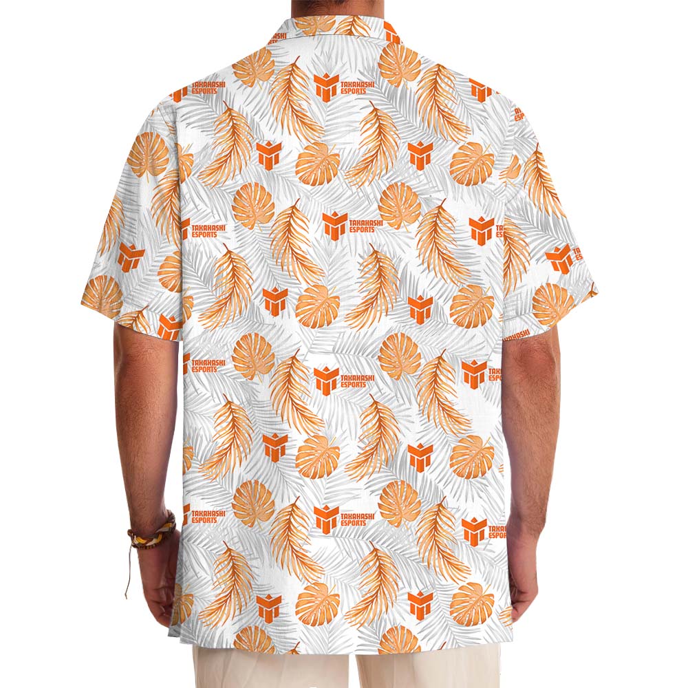 Tropical Leaves Orange Hawaiian Shirt With Logo