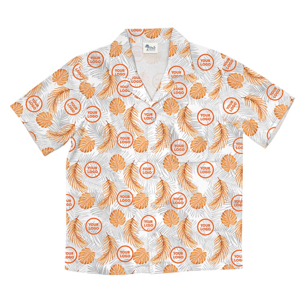 Tropical Leaves Orange Hawaiian Shirt With Logo