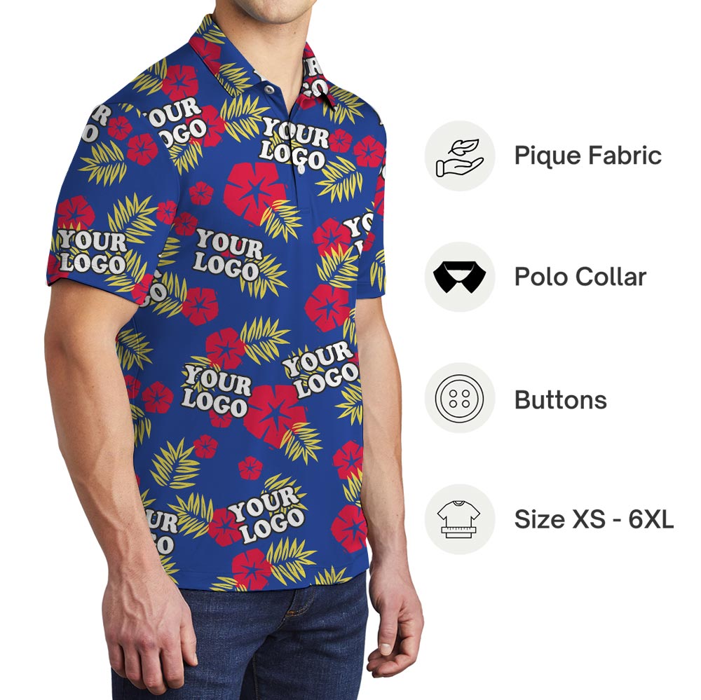 Personalized Team Logo Blue Tropical Performance Polo Shirt