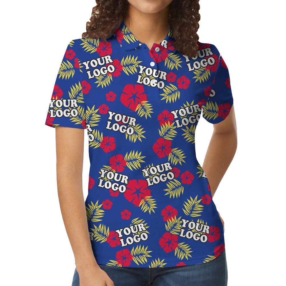 Personalized Team Logo Blue Tropical Performance Polo Shirt