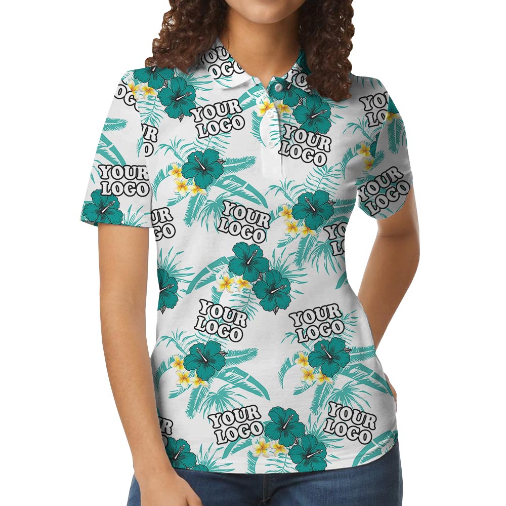 Floral White Custom Logo Polo Shirt Bulk Order For Team