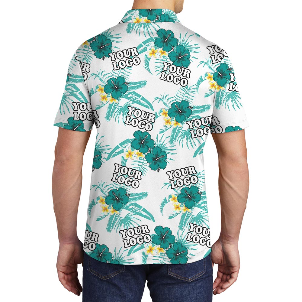 Floral White Custom Logo Polo Shirt Bulk Order For Team