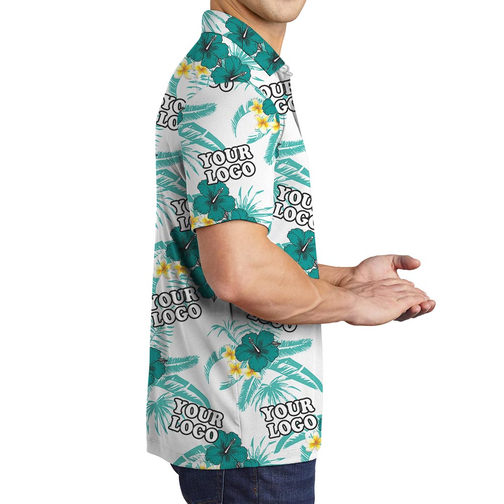 Floral White Custom Logo Polo Shirt Bulk Order For Team