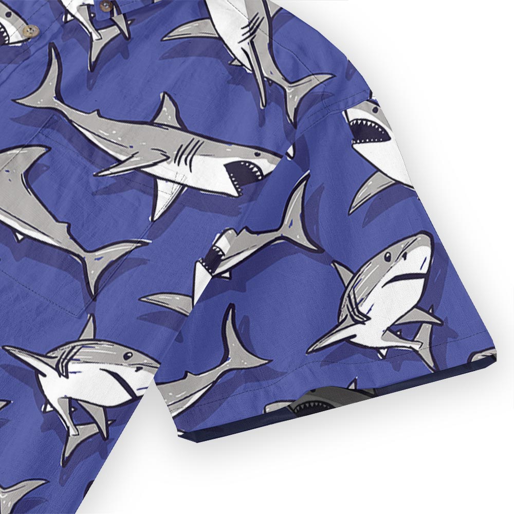 100% Cotton Shark Short Sleeve Button Down Shirt Blue