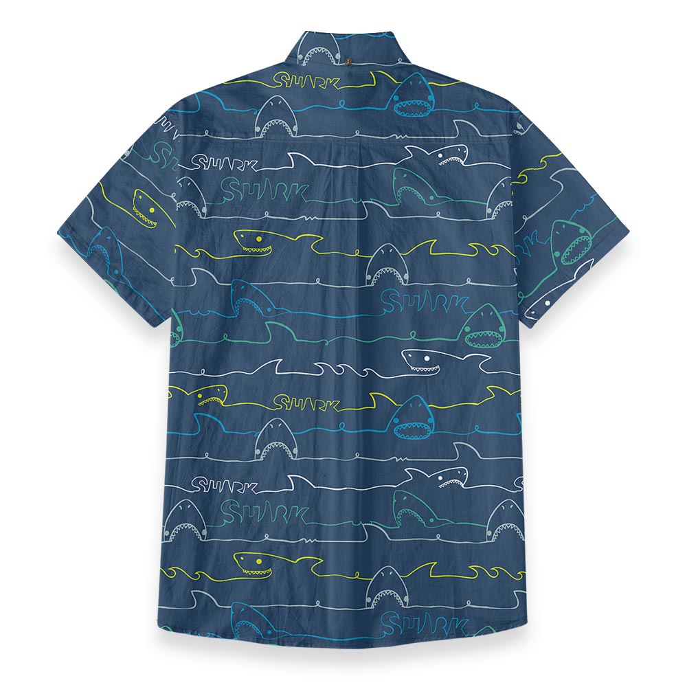 Cotton Shark Print Navy Button Down Shirt For Men