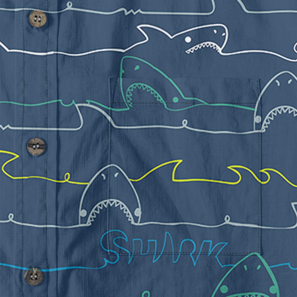 Cotton Shark Print Navy Button Down Shirt For Men