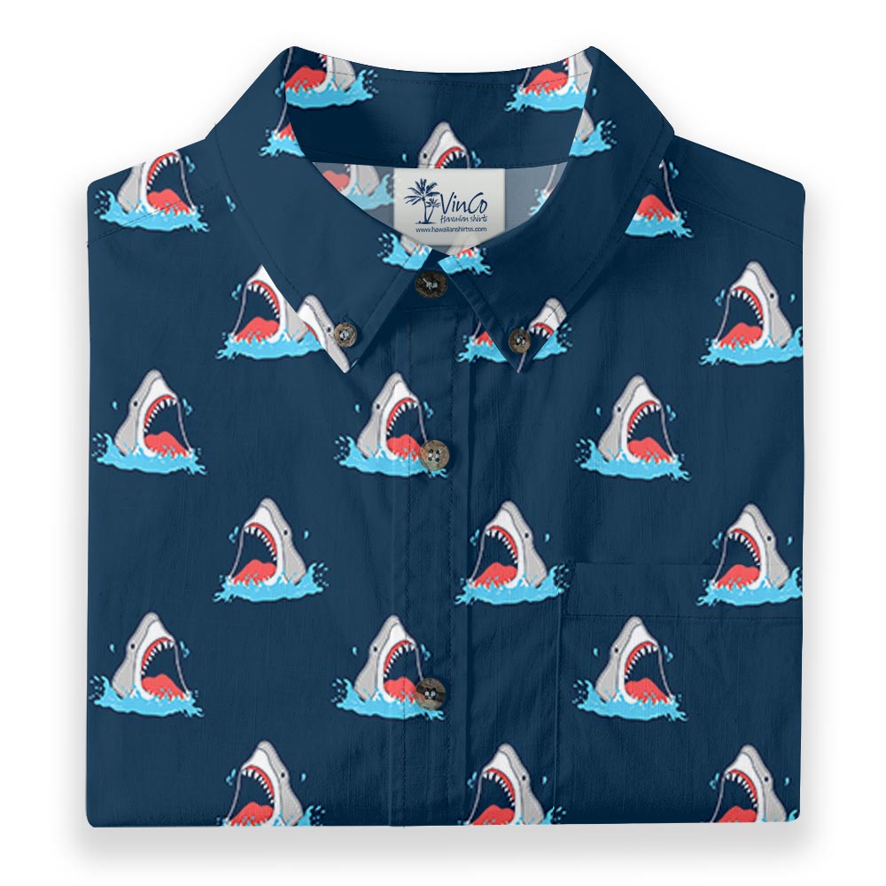 Navy Cotton Shark Men's Button-Down Shirt