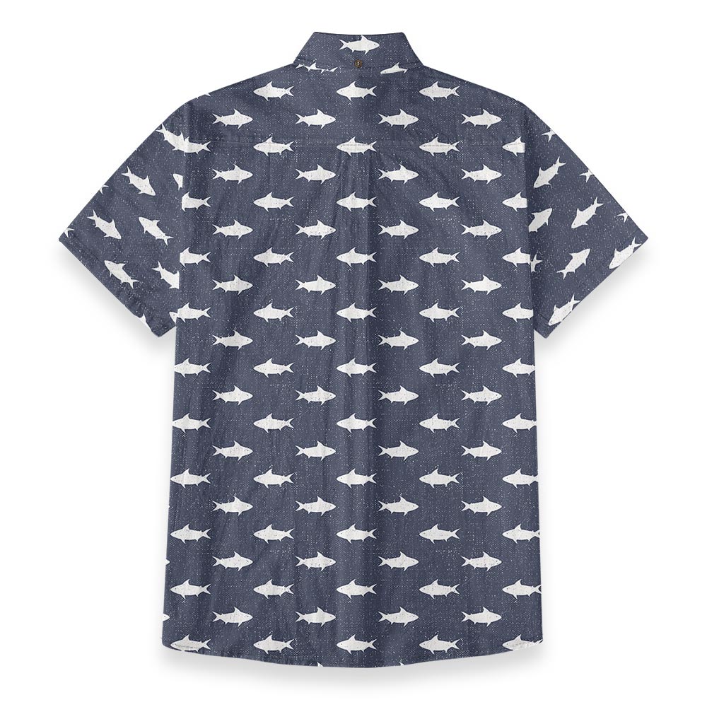 Navy Shark Cotton Men's Button Down Shirt Short Sleeve