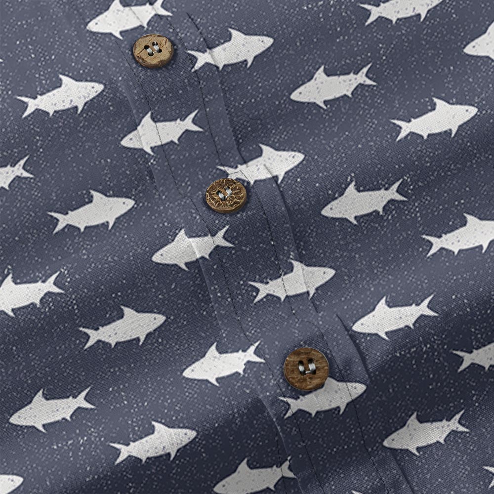 Navy Shark Cotton Men's Button Down Shirt Short Sleeve
