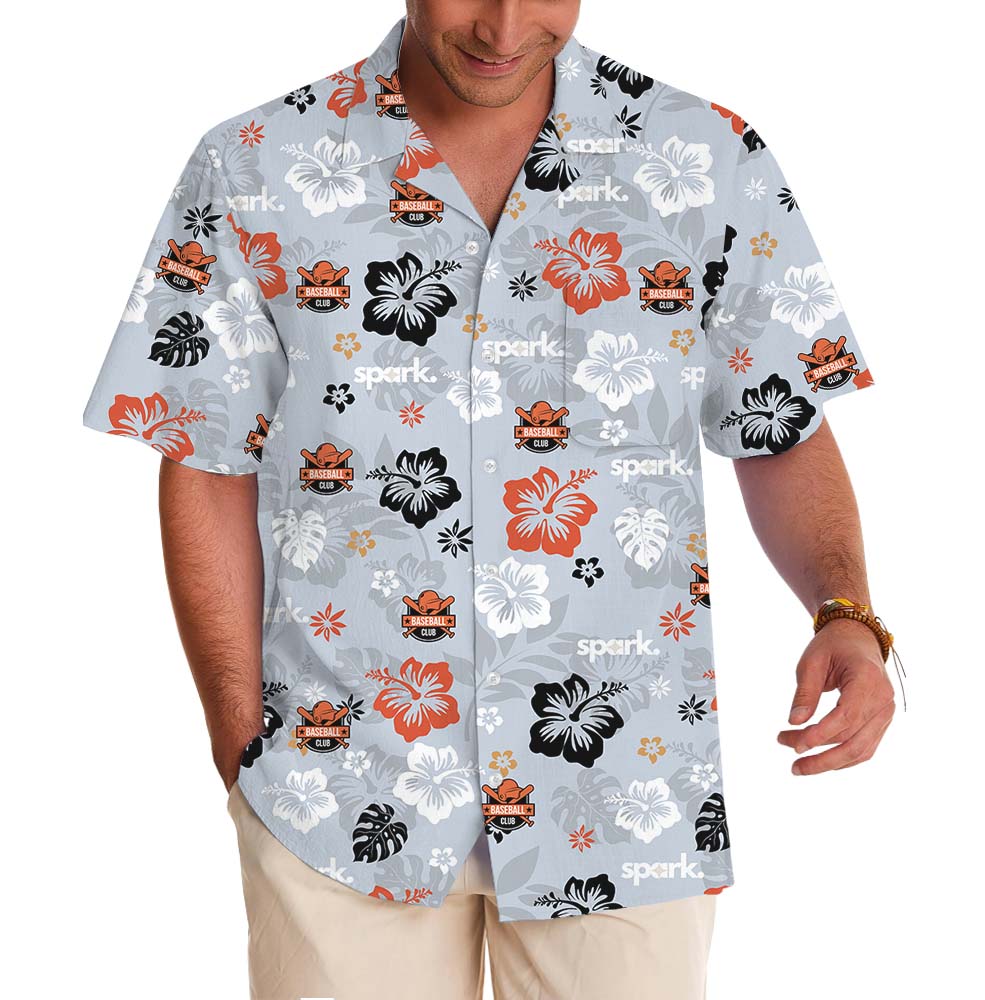Custom Logo Gray Hawaiian Shirt With Floral Print
