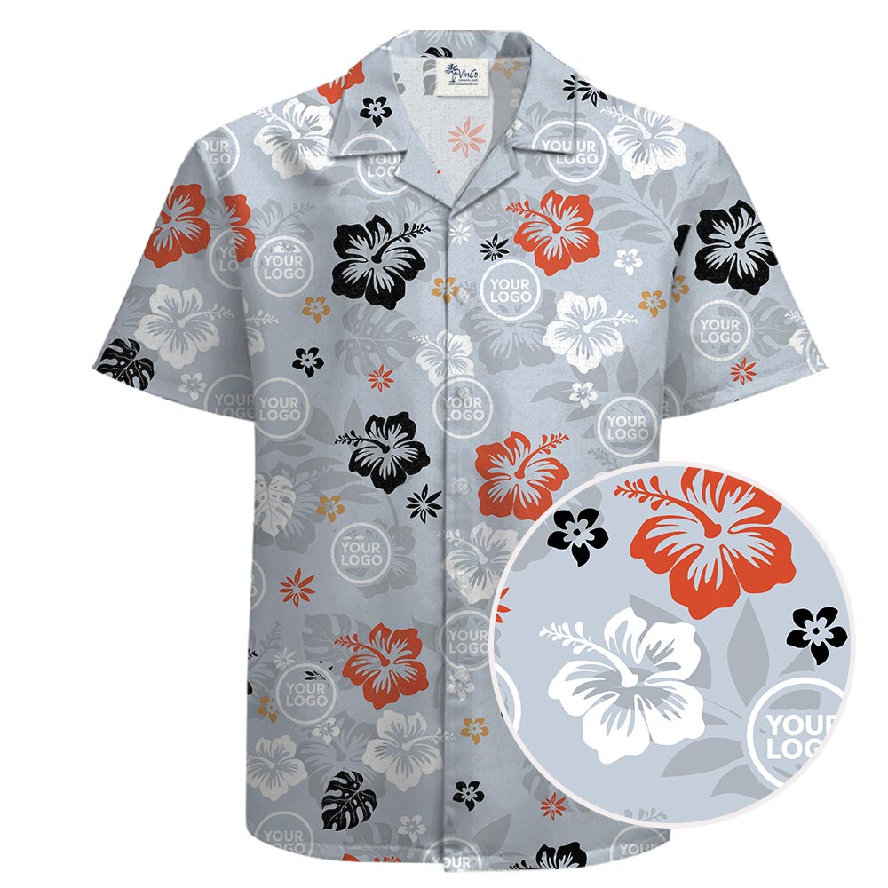 Custom Logo Gray Hawaiian Shirt With Floral Print