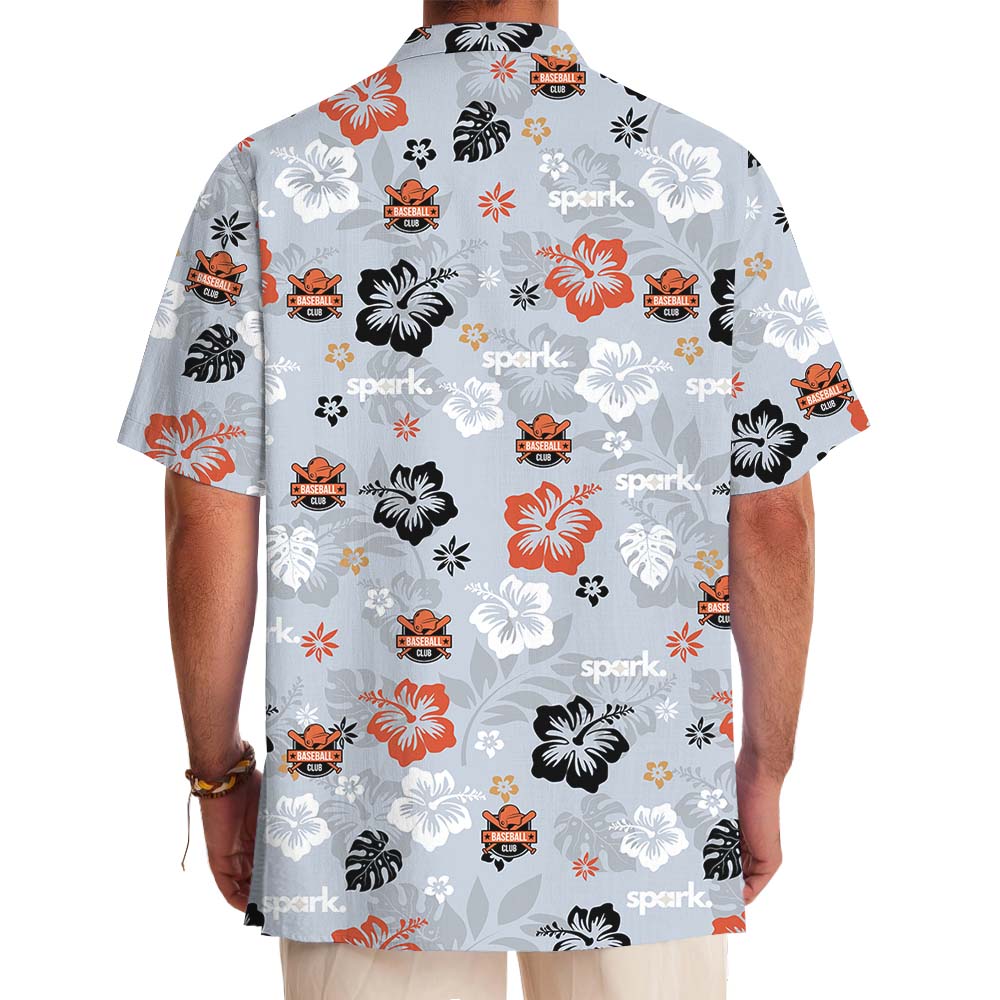 Custom Logo Gray Hawaiian Shirt With Floral Print