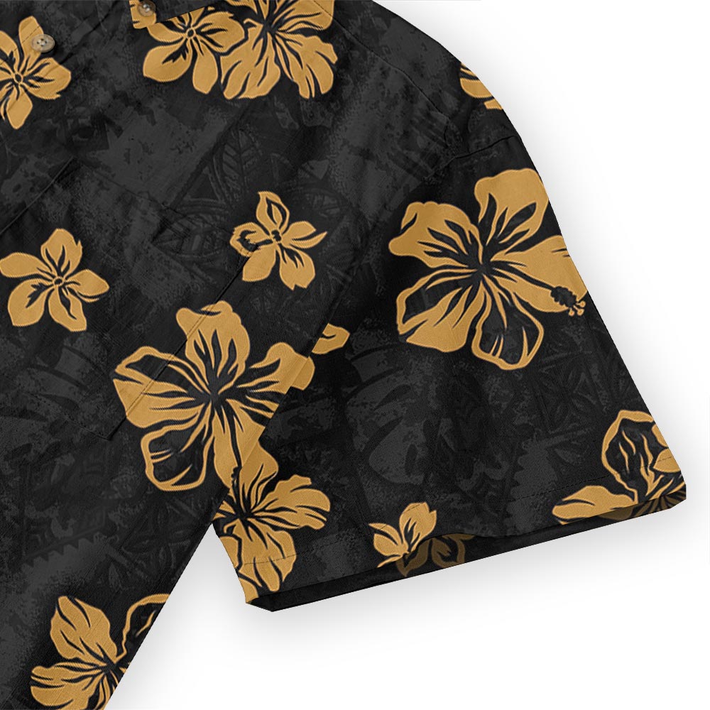 Classic Hibiscus Black Button Down Shirt Premium Cotton