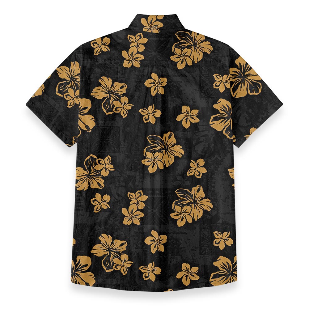 Classic Hibiscus Black Button Down Shirt Premium Cotton