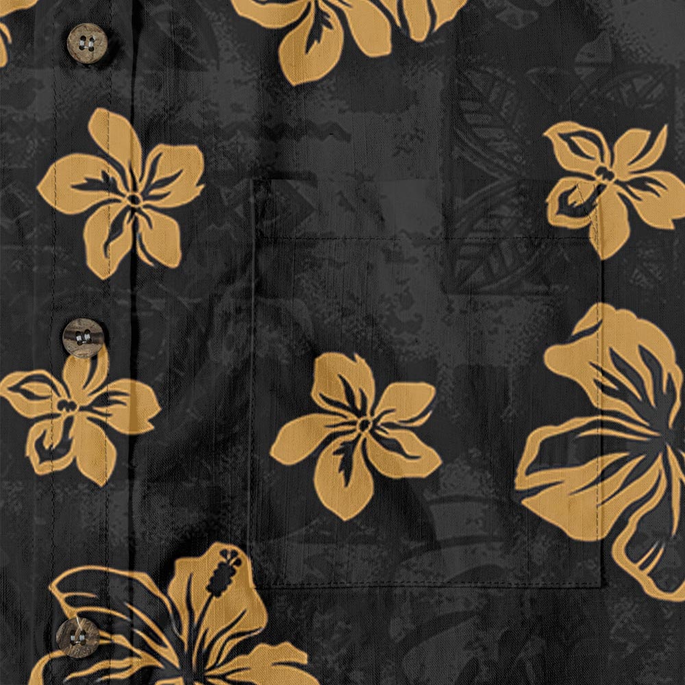 Classic Hibiscus Black Button Down Shirt Premium Cotton
