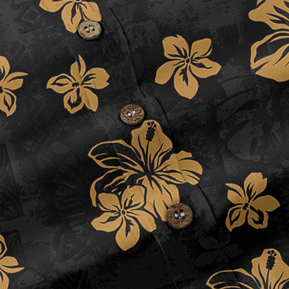 Classic Hibiscus Black Button Down Shirt Premium Cotton