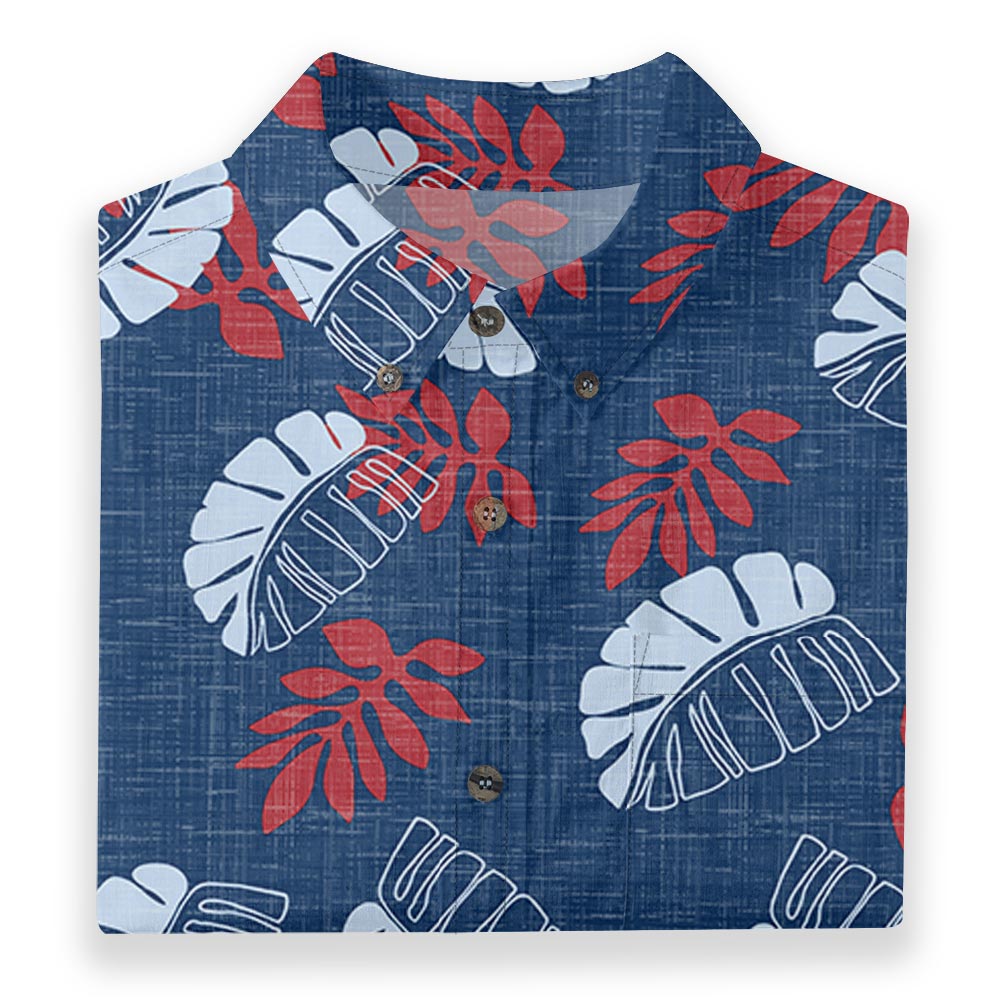 Vintage Navy Cotton Short-Sleeve Button-Down Tropical Shirt