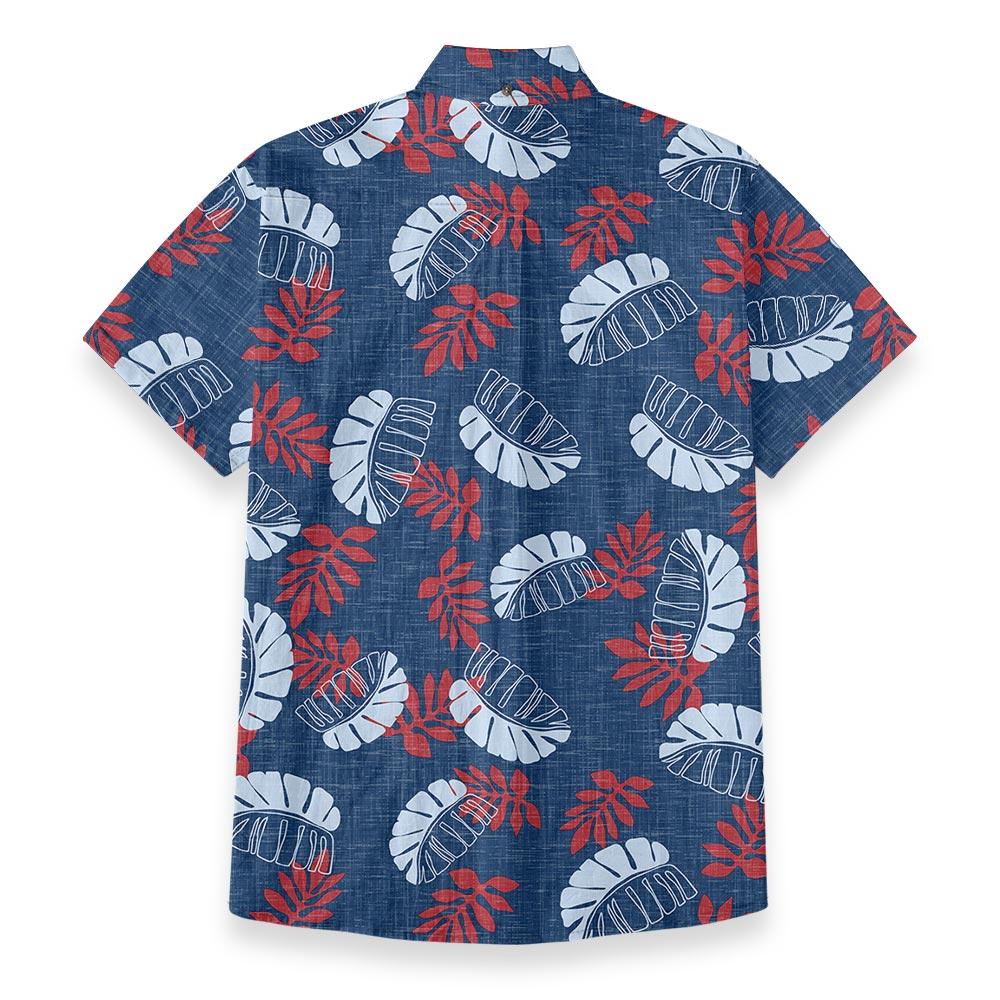 Vintage Navy Cotton Short-Sleeve Button-Down Tropical Shirt