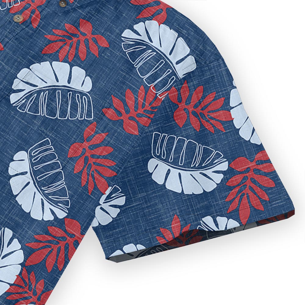 Vintage Navy Cotton Short-Sleeve Button-Down Tropical Shirt