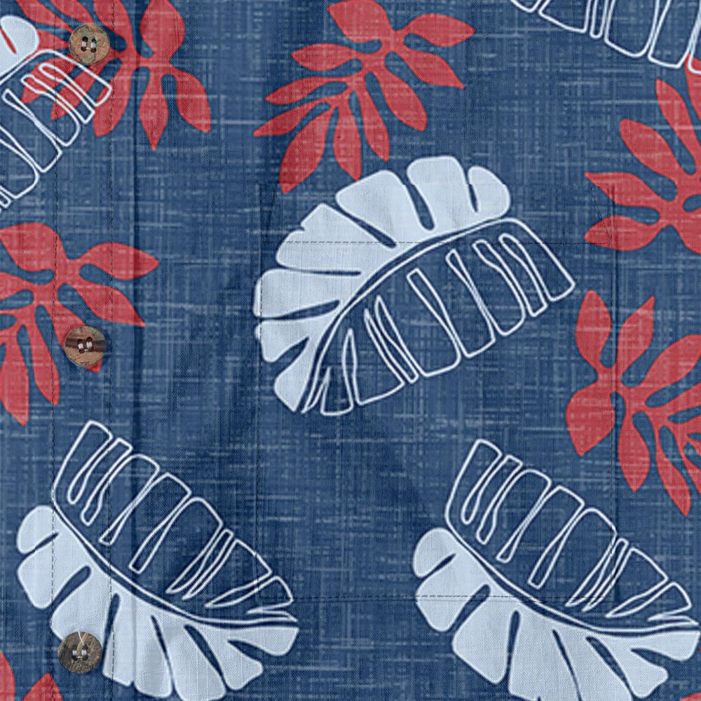 Vintage Navy Cotton Short-Sleeve Button-Down Tropical Shirt