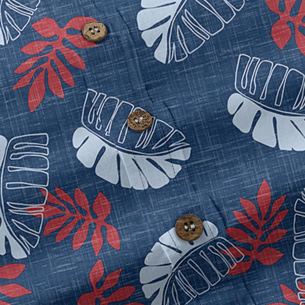 Vintage Navy Cotton Short-Sleeve Button-Down Tropical Shirt