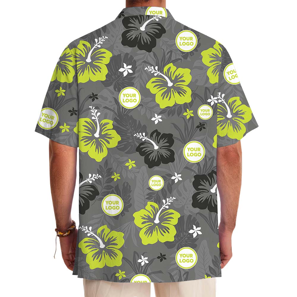 Gray Neon Floral Hawaiian Shirt With Custom Logo And Preview