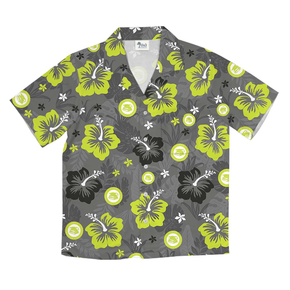 Gray Neon Floral Hawaiian Shirt With Custom Logo And Preview