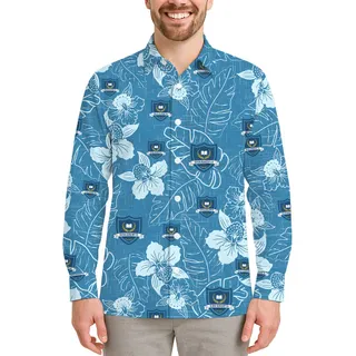 Blue Floral Long Sleeve Hawaiian Shirt With Custom Logo