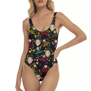 Happy Birthday Custom Face Swimsuit For Women