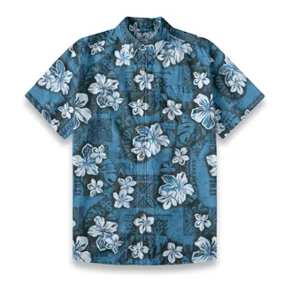 Classic Navy Blue Cotton Hawaiian Shirt Button Down
